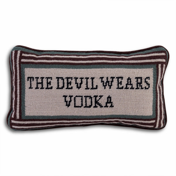 Furbish Devil Wears Vodka Needlepoint Pillow