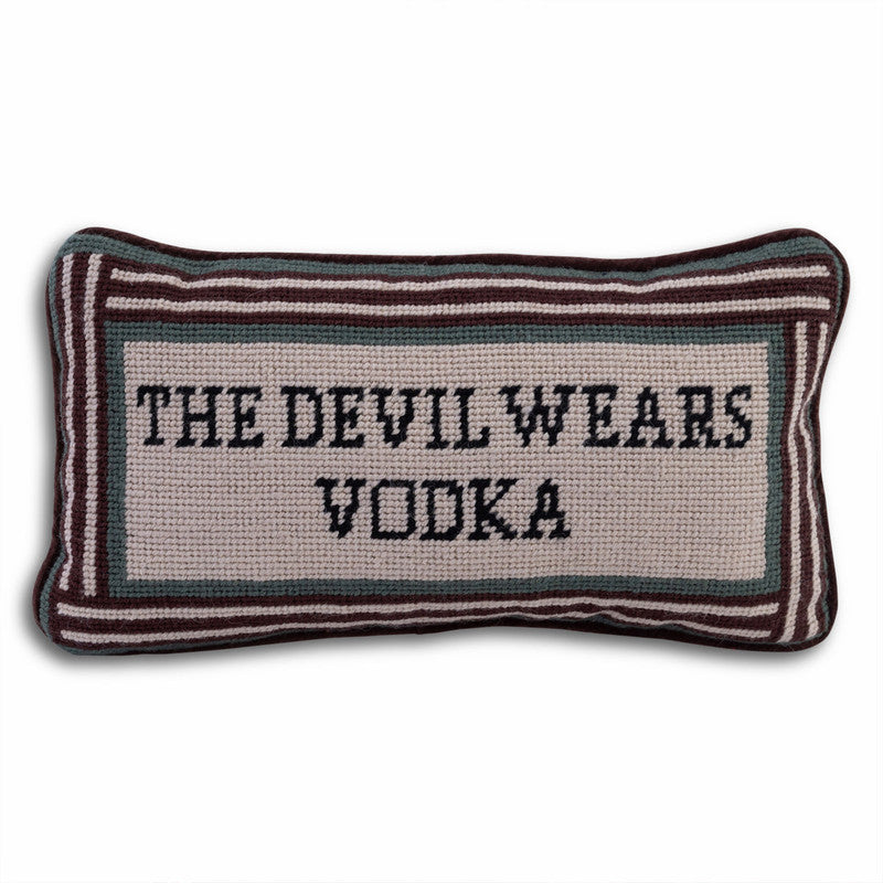 Furbish Devil Wears Vodka Needlepoint Pillow