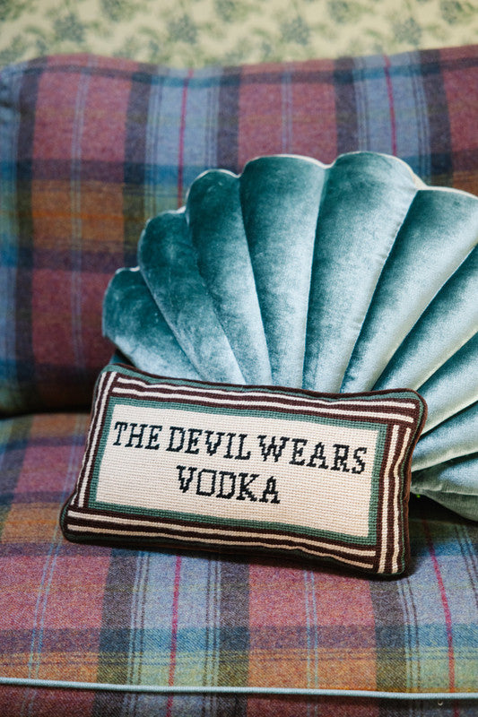 Furbish Devil Wears Vodka Needlepoint Pillow