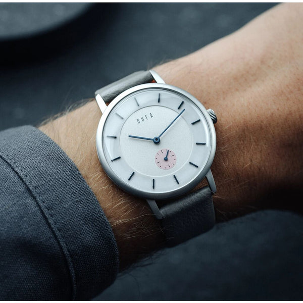 DuFa KRØYER SÆTTER LASSEN 38mm Watch | Stainless Steel White Dial Grey Band