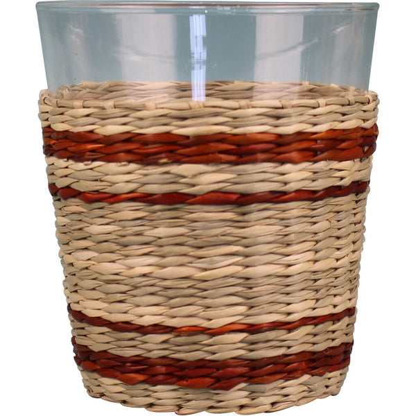 Seagrass Wide Cage Tumbler 6 pc Glasssware Set | White & Sepia Collection