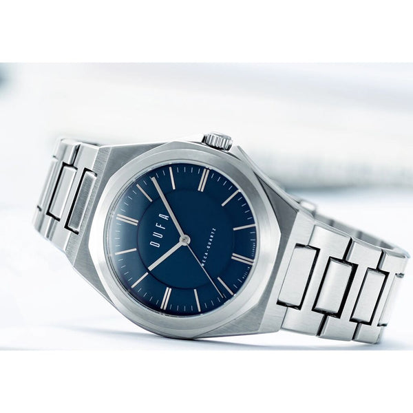 DuFa WACHSMANN Mecha-Quartz 40mm Watch | Blue Dial Stainless Steel Band