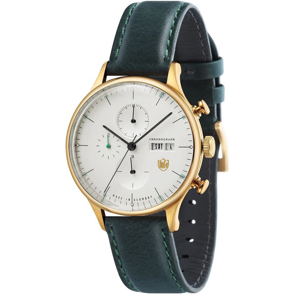 DuFa VAN DER ROHE BARCELONA Chrono Watch | Gold Silver White Dial Green Band