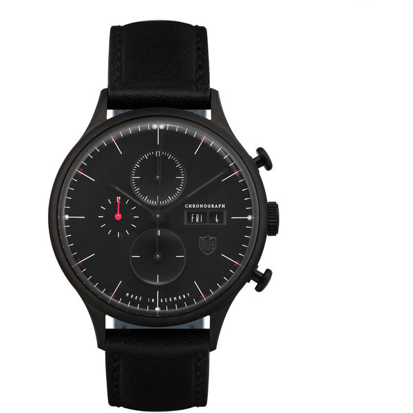 DuFa VAN DER ROHE BARCELONA Chrono Watch | Ionic Plating - Black Dial Black Band