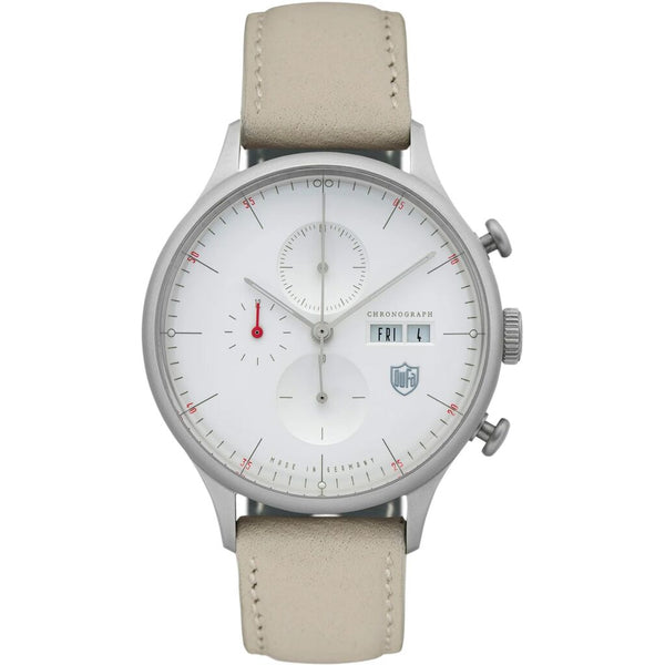 DuFa VAN DER ROHE BARCELONA Chrono Watch | Stainless Steel Dial Off White Band