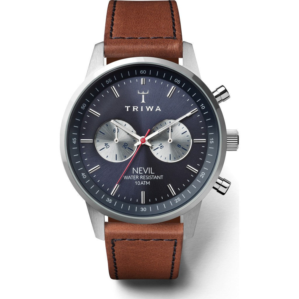 Triwa Blue Steel Nevil 2.0 Watch Brown Sewn Classic 3 Strap