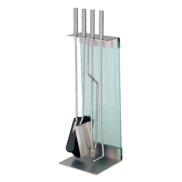 Conmoto Teras 3 Piece Fireside Tool Set with Floor Stand by Sebastian Büscher  | Stainless Steel & Glass CO-TERA