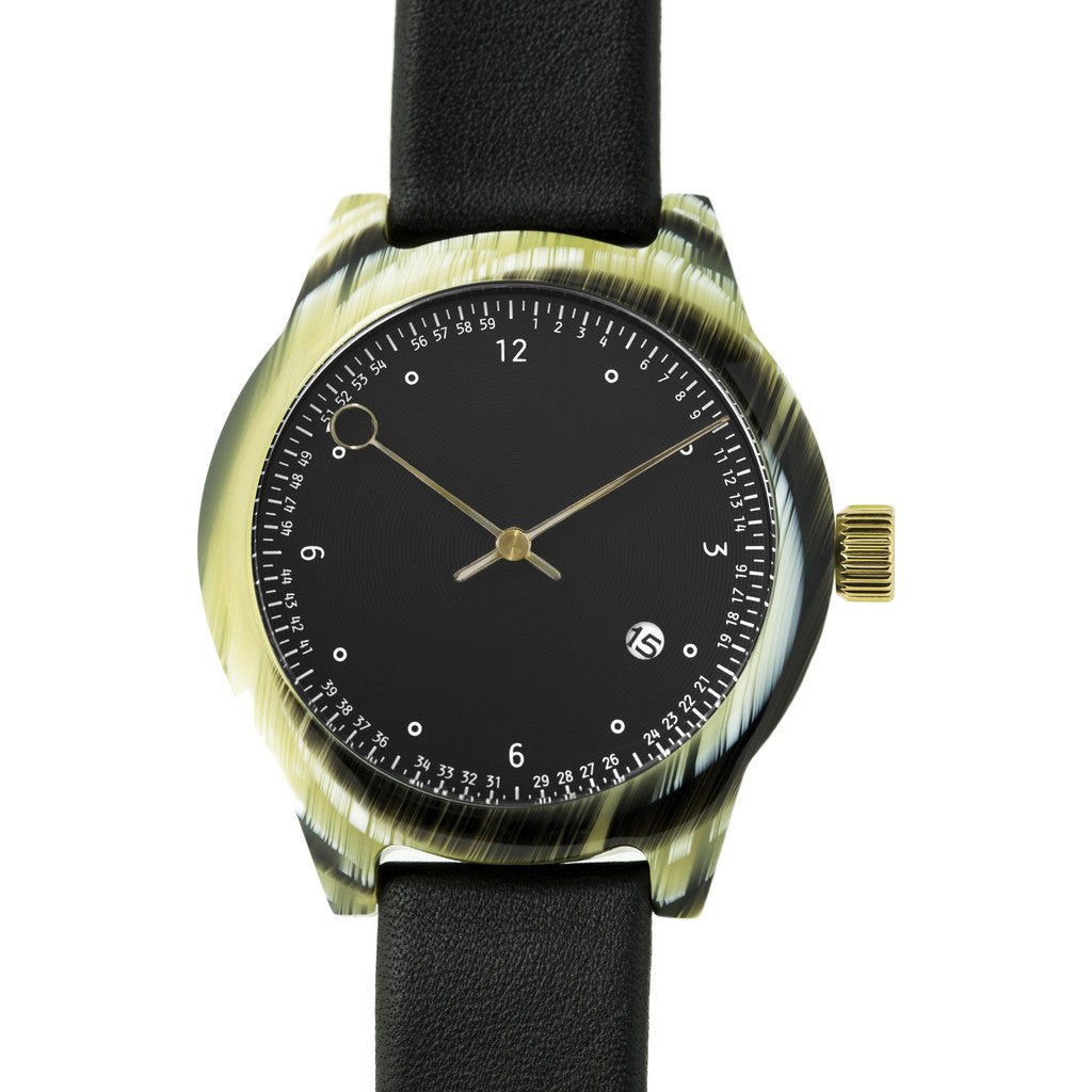 squarestreet SQ03 Minuteman Two Hand Black Watch | Horn/Black Leather