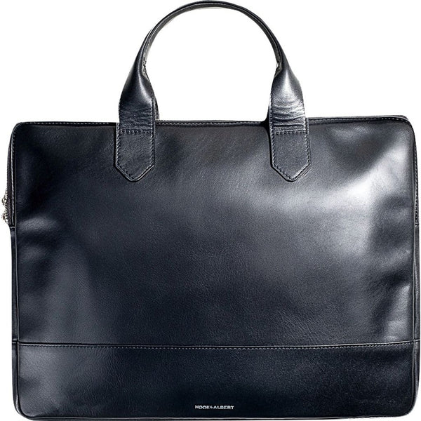 Hook & Albert Black Slim Leather Laptop Briefcase | Black