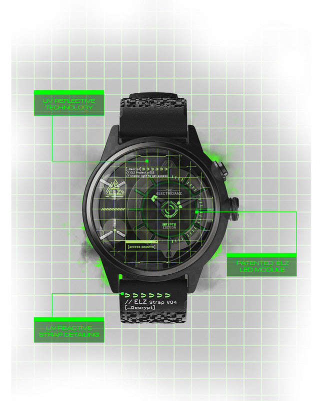 The Electricianz The Crypto Edition | 45mm | Black Natural Rubber | Black and Green Dial