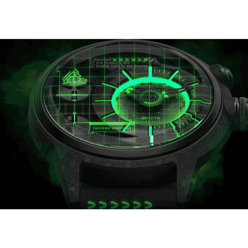 The Electricianz The Crypto Edition | 45mm | Black Natural Rubber | Black and Green Dial