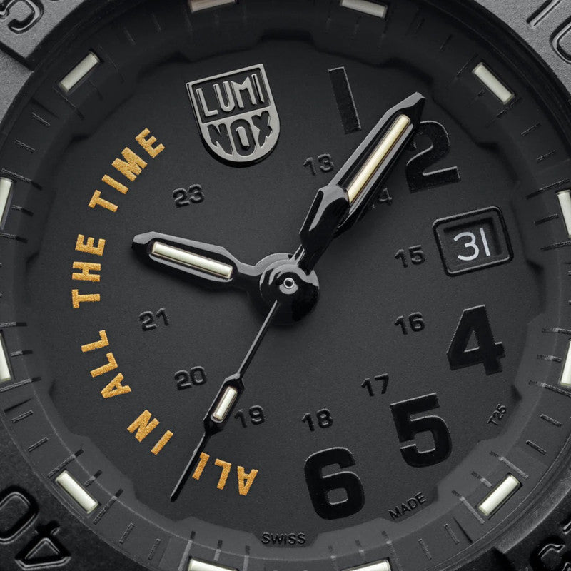 Luminox 20ATM Watch | BLACK DIAL WITH BLACK PRINT & WORDING "ALL IN ALL THE TIME"