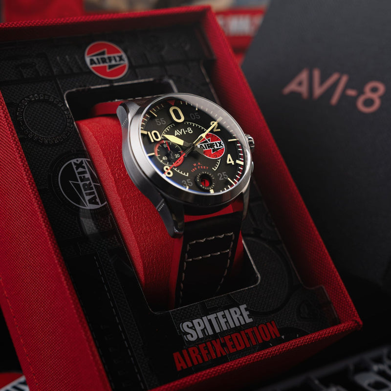 AVI-8 | SPITFIRE | Lock Chronograph Airfix Edition Watch | 42mm Raven Black