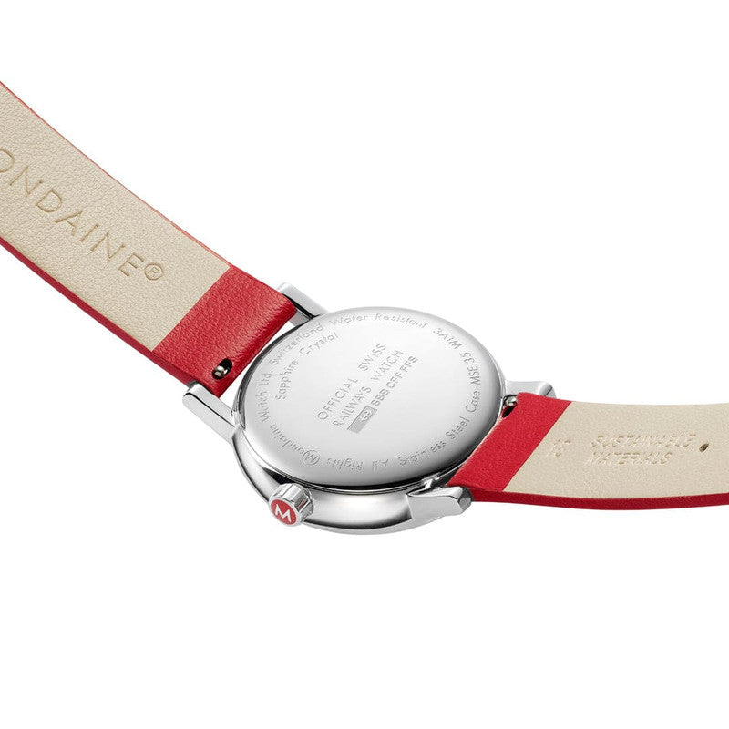 Mondaine evo2 Watch | 35 mm | Quartz movement | Vegan Grape Red Leather | White Dial