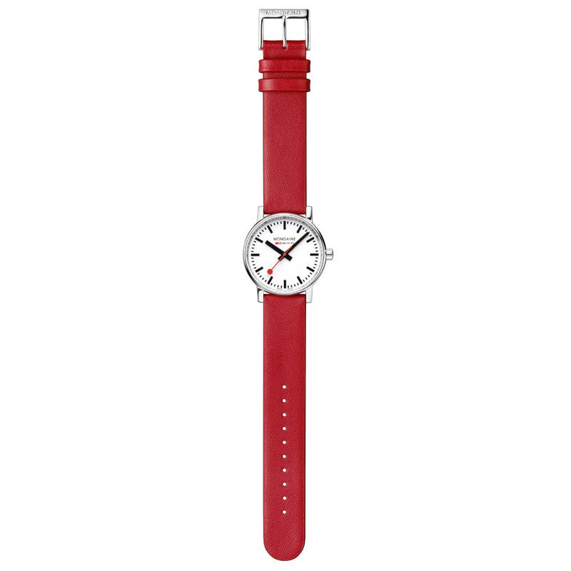 Mondaine evo2 Watch | 35 mm | Quartz movement | Vegan Grape Red Leather | White Dial