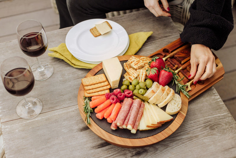 Insignia Acacia and Slate Serving Board with Cheese Tools by Picnic Time Family of Brands