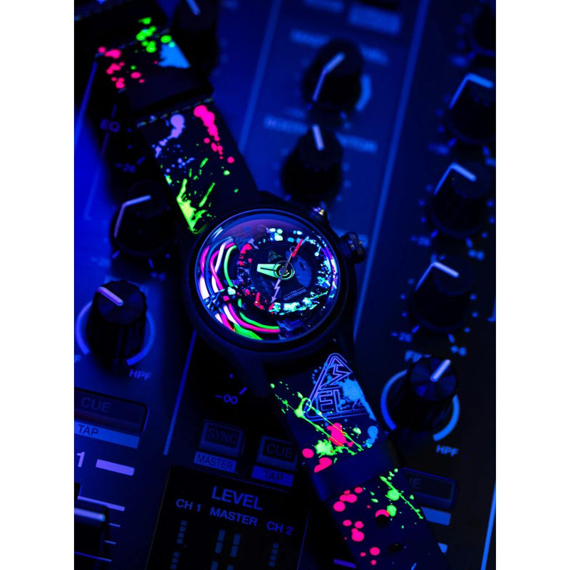 The Electricianz The Neon Z | 42mm White UV Printed Leather Strap