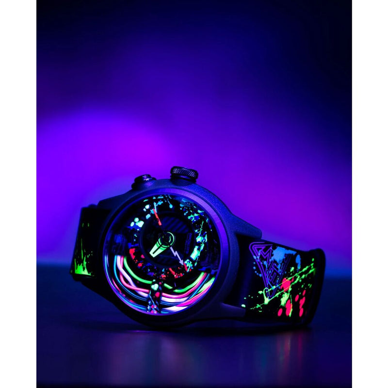 The Electricianz The Neon Z | 42mm White UV Printed Leather Strap