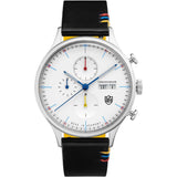 DuFa VAN DER ROHE BARCELONA Chrono 38mm Watch | SIlver White Dial Black Band