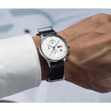 DuFa VAN DER ROHE BARCELONA Chrono Watch | Stainless Steel White Dial Black Band