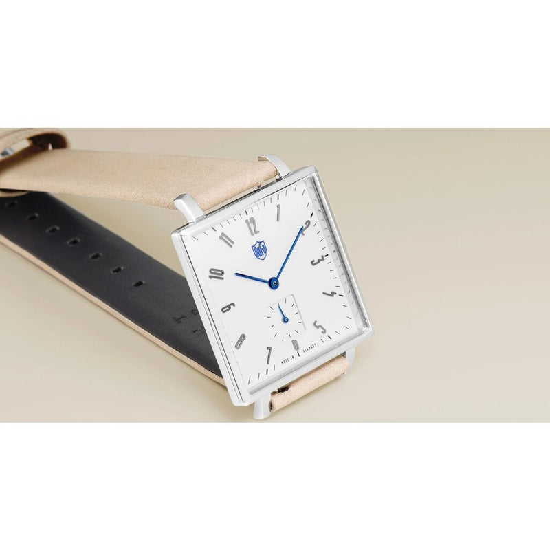 DuFa GROPIUS 38mm Watch Quadrat | Stainless Steel Rose Gold Blue Dial Blue Band