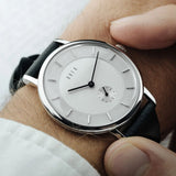 DuFa KRØYER SÆTTER LASSEN 38mm Watch | Stainless Steel White Dial Black Band