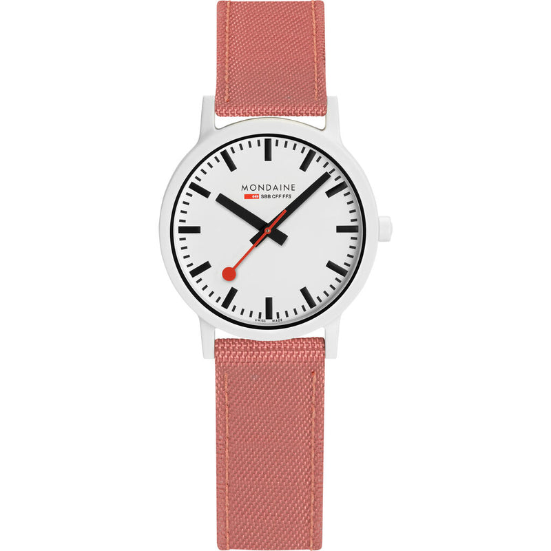 Mondaine Official Swiss Railways Watch Essence | White/White Dial/Pink Suede