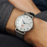 DuFa KRØYER SÆTTER LASSEN 38mm Watch | Stainless Steel White Dial Grey Band