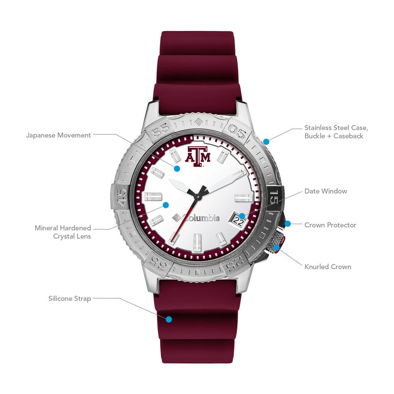 Columbia Collegiate Peak Patrol Texas A&M Aggies Men's Analog Watch | Maroon Silicone Strap