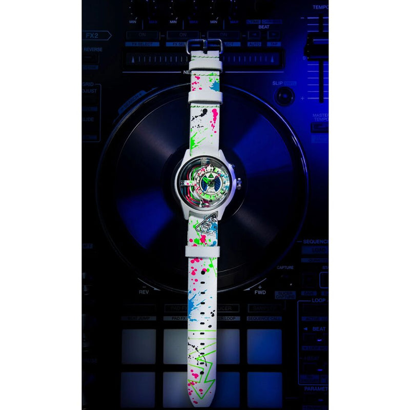 The Electricianz The Neon Z | 42mm Black UV Printed Leather Strap