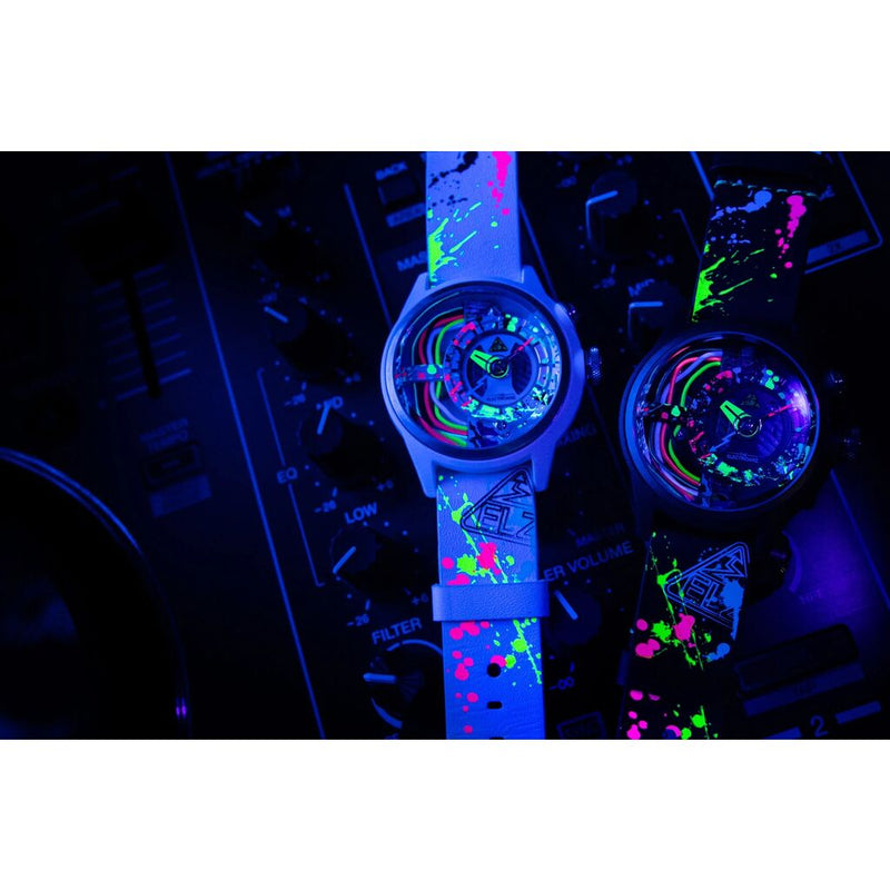 The Electricianz The Neon Z | 42mm Black UV Printed Leather Strap