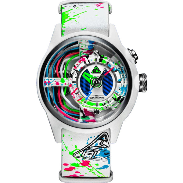 The Electricianz The Neon Z | 42mm Black UV Printed Leather Strap