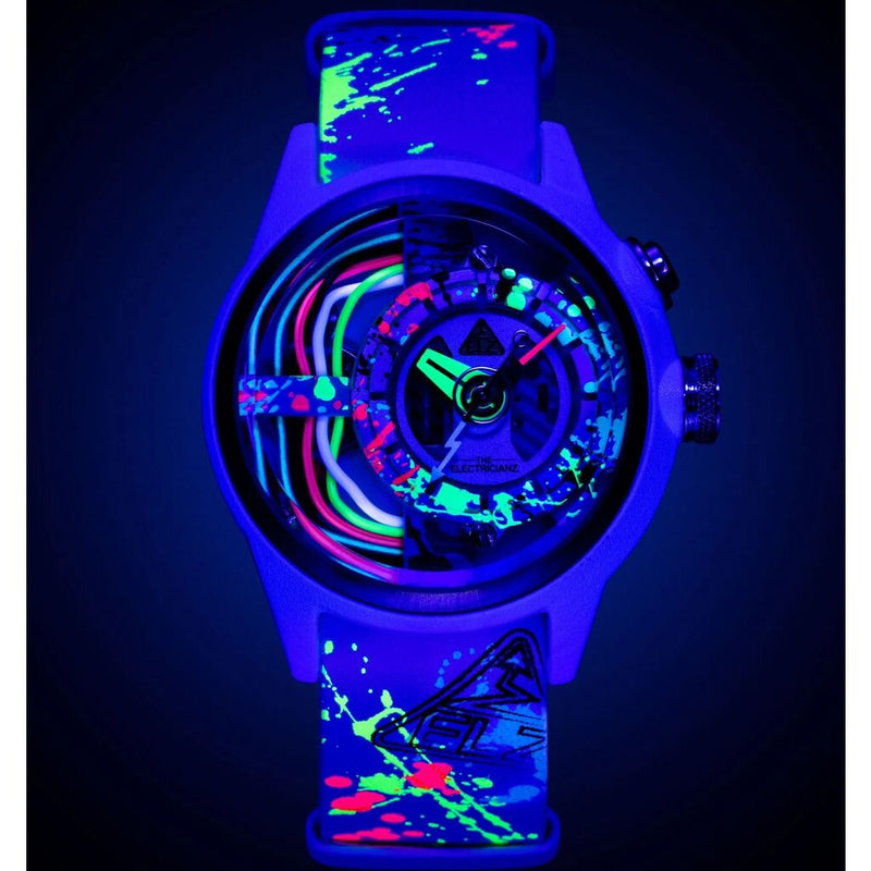 The Electricianz The Neon Z | 42mm Black UV Printed Leather Strap