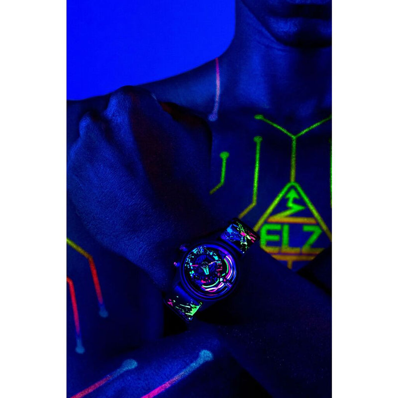 The Electricianz The Neon Z | 42mm Black UV Printed Leather Strap