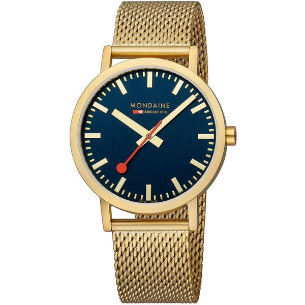 Mondaine Classic 40mm Wristwatch with Gold Stainless Steel Mesh Band