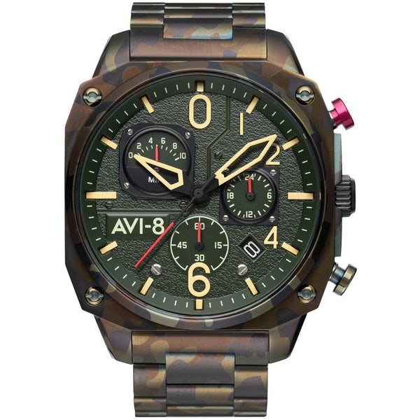 AVI-8 Hawker Hunter AV-4052-22 Retrograde Ground Camo Japanese Quartz Chronograph Watch | Stainless Steel/Green