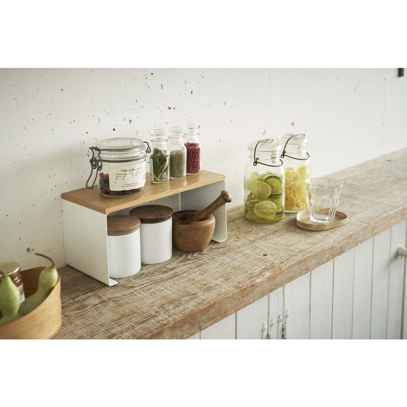 Yamazaki Tosca Wood-Top Stackable Kitchen Rack | White