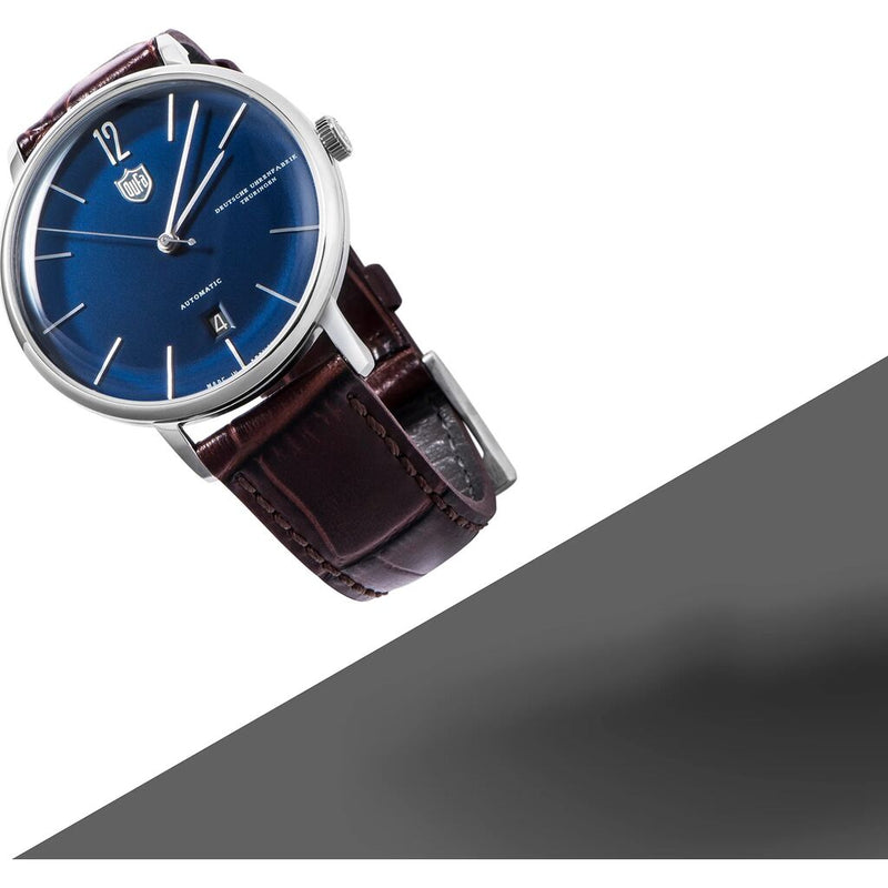 DuFa BREUER AUTOMATIC 38mm Watch | Stainless Steel Blue Dial Blue Band