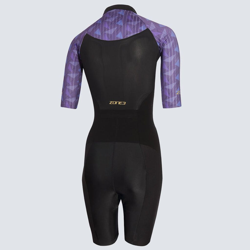 Zone3 Women's Lava Short Sleeve Trisuit | Black/Purple/Gold