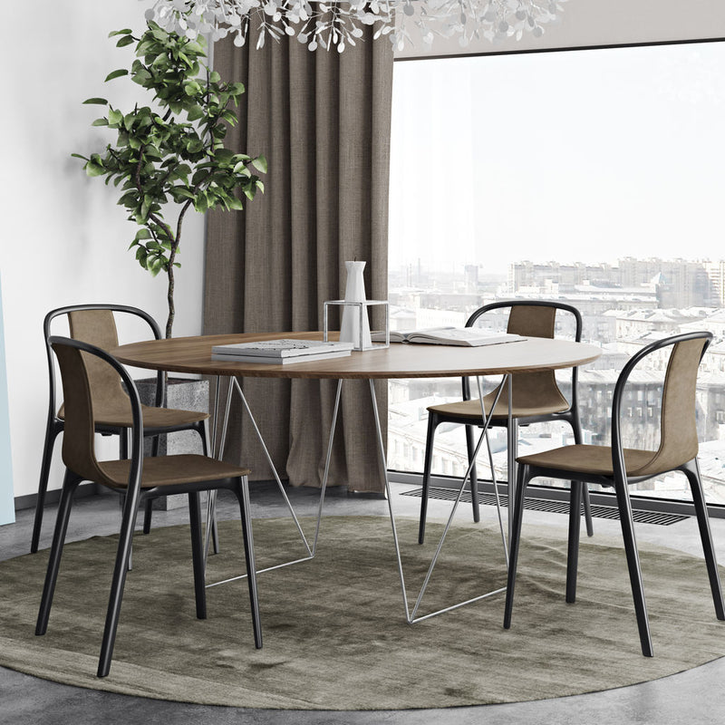 TemaHome Row 150 Round Trestle Dining Table | Walnut / Chrome 9500.053542