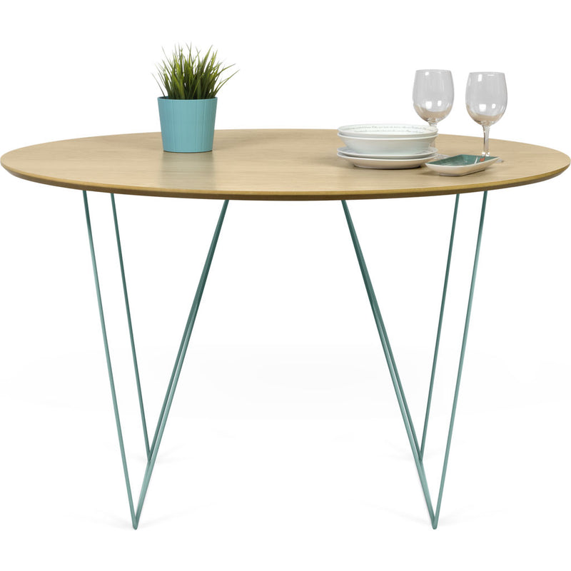 TemaHome Row 120 Round Trestle Dining Table | Oak / Sea Green Steel 9500.053641