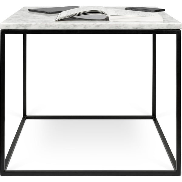 TemaHome Gleam 20x20 Marble Side Table | White Marble / Black Lacquered Steel 187042-GLEAM20MAR