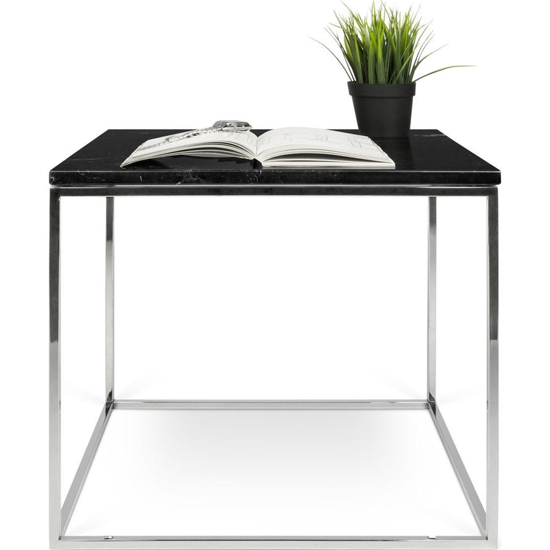 TemaHome Gleam 20x20 Marble Side Table | Black Marble / Chrome 187042-GLEAM20MAR