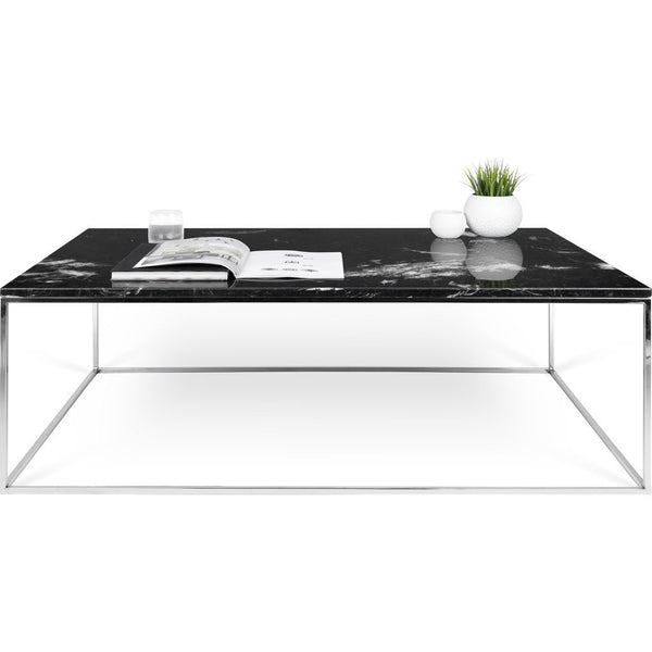 TemaHome Gleam 47x30 Marble Coffee Table | Black Marble / Chrome 187042-GLEAM47MAR