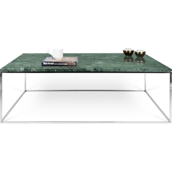 TemaHome Gleam 47x30 Marble Coffee Table | Green Marble / Chrome 187042-GLEAM47MAR