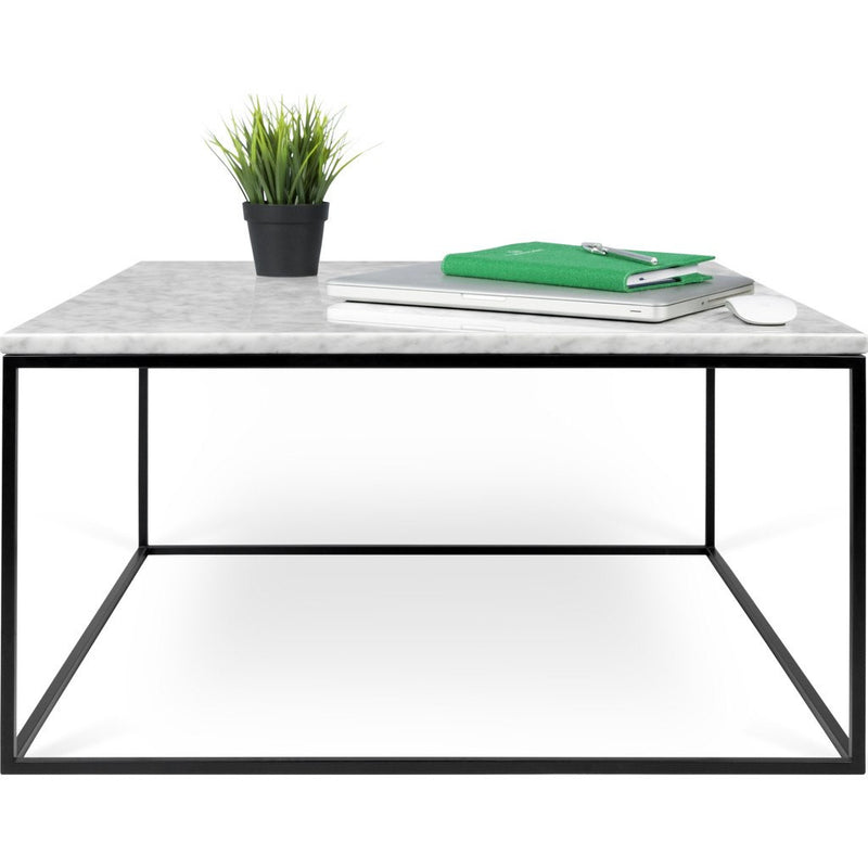 TemaHome Gleam 30x30 Marble Coffee Table | White Marble / Black Lacquered Steel 187042-GLEAM30MAR