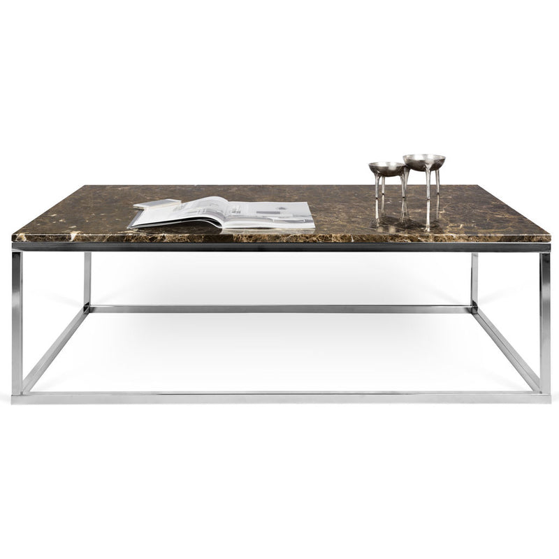 TemaHome Prairie 47 X 30" Marble Coffee Table | Brown Marble Top/Chrome Legs 9500.626289