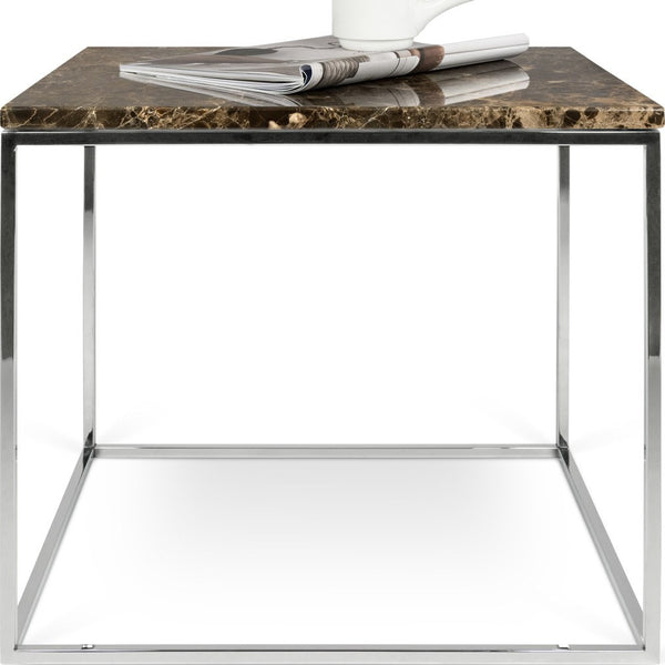 TemaHome Gleam 20x20 Marble Side Table | Brown Marble / Chrome 187042-GLEAM20MAR