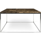 TemaHome Gleam 30x30 Marble Coffee Table | Brown Marble / Chrome 187042-GLEAM30MAR