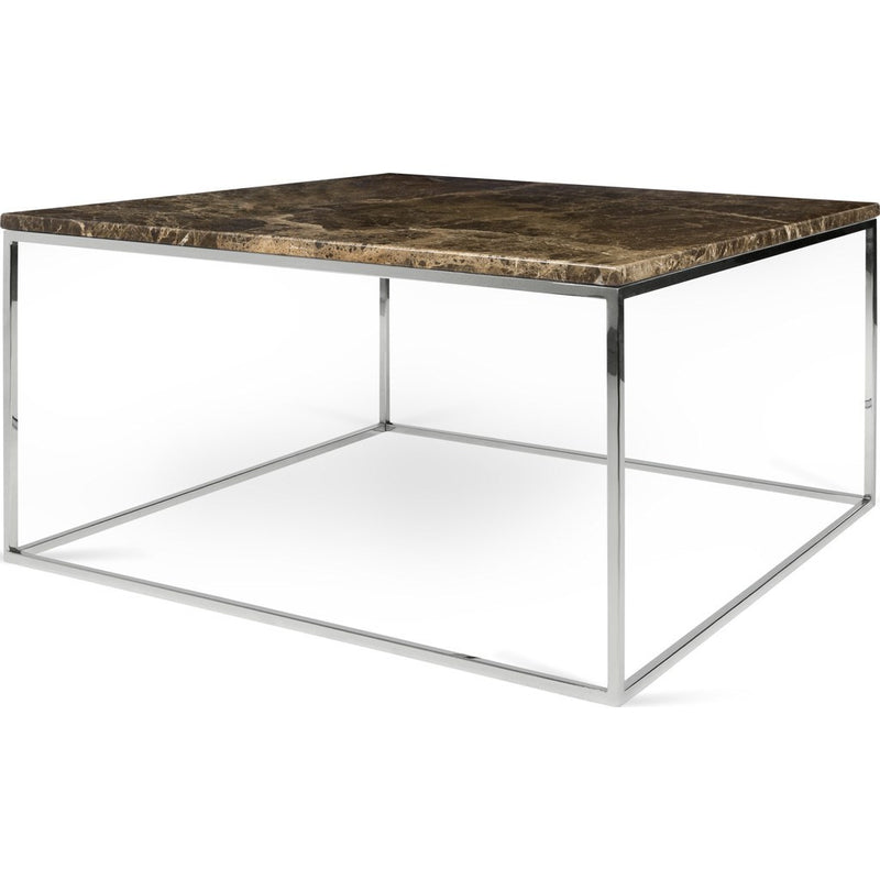 TemaHome Gleam 30x30 Marble Coffee Table | Brown Marble / Chrome 187042-GLEAM30MAR